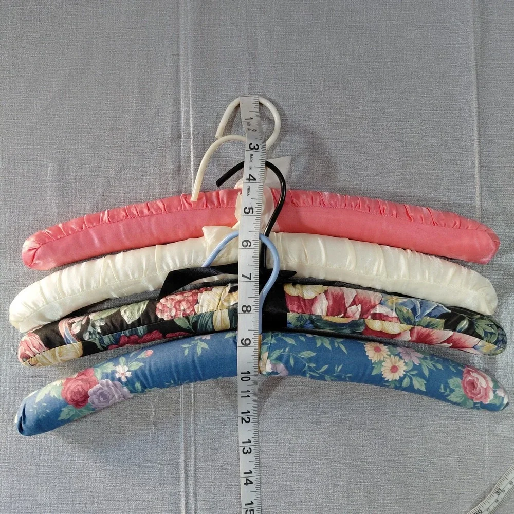 Vtg Padded Clothes Hangers Set of 4 Floral & Satin Lingerie Sweaters